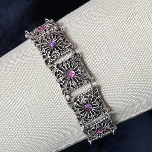 Nouveau Czech Rhinestone & Filagree Panel Bracelet